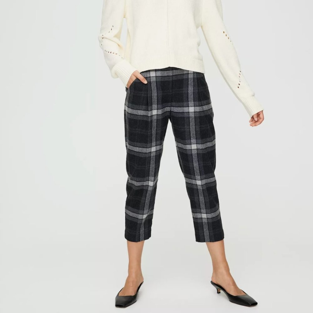 Wilfred Charcoal Black Chambéry Check Pant Plaid Wool Blend Trousers Pants